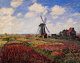 Tulip Paintings - Field of Tulips in Holland by Claude Monet